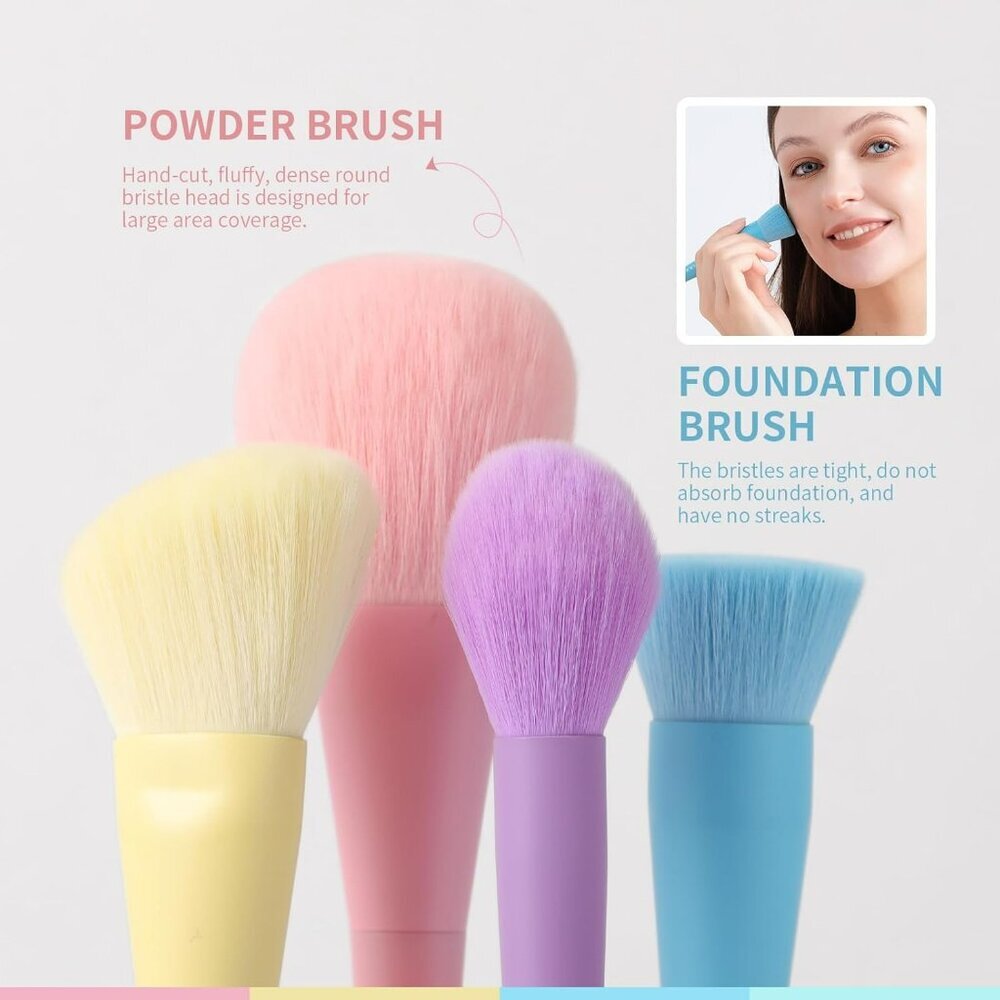 Makeup Brushes 17 Pcs Colourful Makeup Brush Set Premium Synthetic Kabuki Founda - Picture 5 of 15